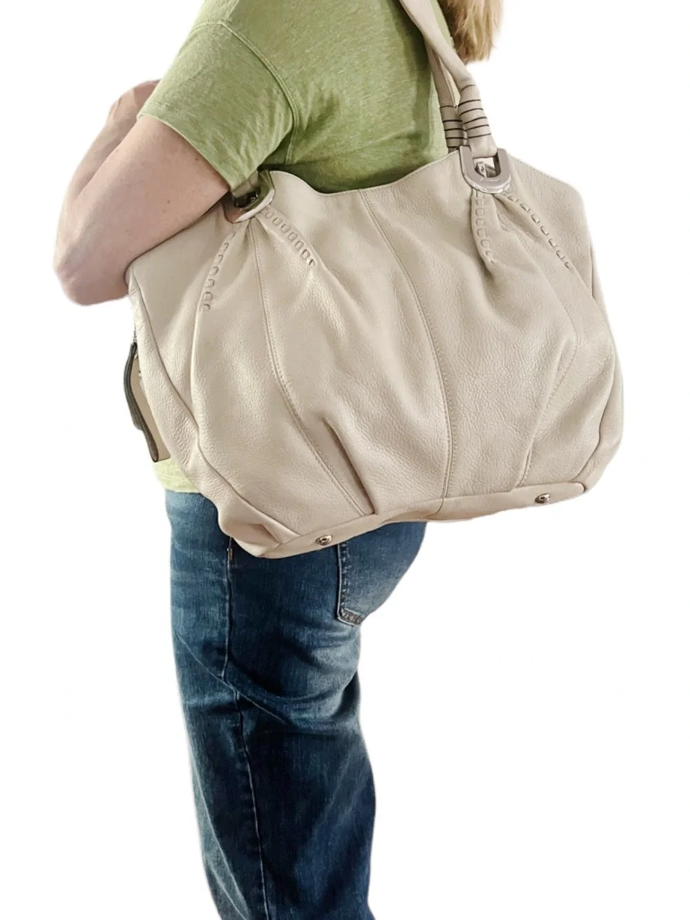 b. makowsky Bone Pebbled Leather Hobo Tote